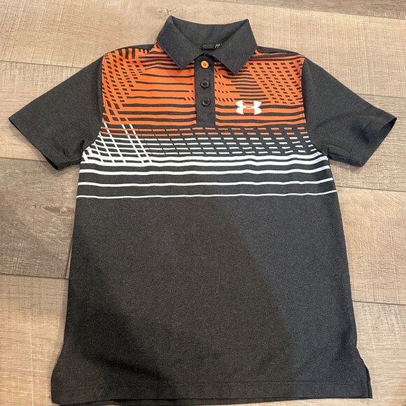 UNDER ARMOUR YOUTH SMALL POLO DRI FIT GOLF SHIRT GRAY ORANGE - Picture 1 of 7